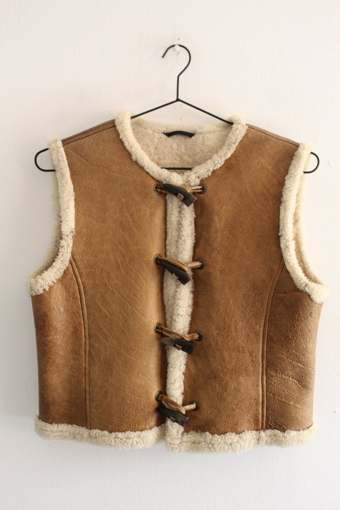 vintage schapenvacht bodywarmer mt S, Ophalen of Verzenden, Gedragen, Maat 36 (S), Bruin