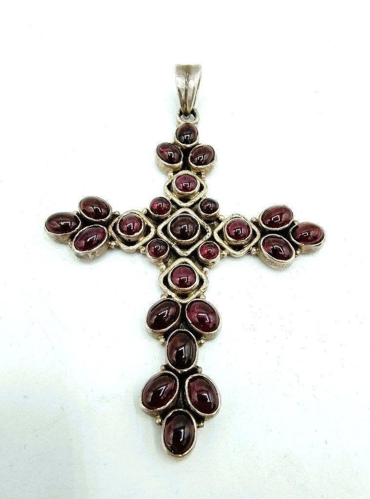 Zilveren kruis hanger met granaat, 925, religieus, Info@zilverwebsite.nl, Verzenden, Zo goed als nieuw, Zilverwebsite.nl