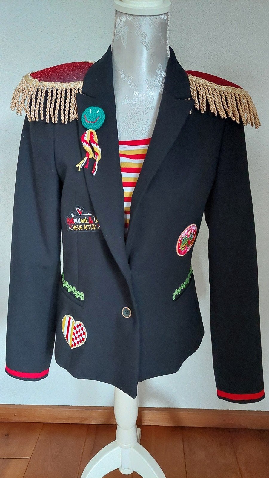 Oeteldonk zwart dames jasje maat 40, Maat 38/40 (M), Carnaval, Expresso, Ophalen of Verzenden