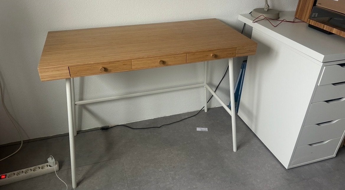 IKEA LILLÅSEN bureau - bamboe met lades, Ophalen, Gebruikt, IKEA, Hout
