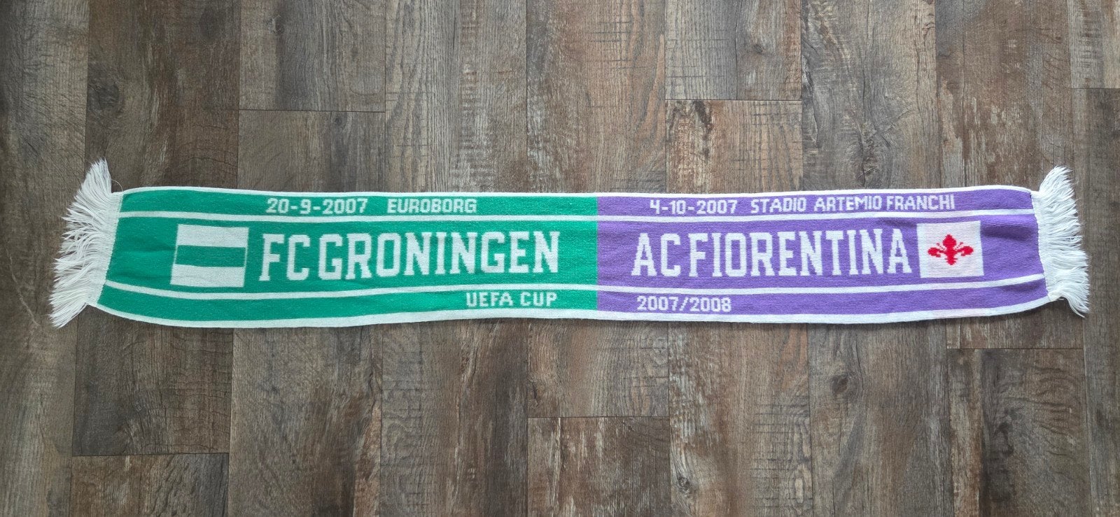 Sjaal FC Groningen - Fiorentina, Verzamelen, Ophalen of Verzenden, Zo goed als nieuw, Overige binnenlandse clubs, Vaantje of Sjaal