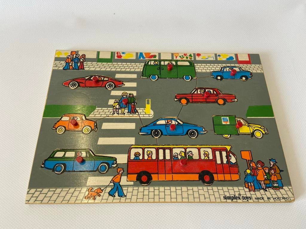 Simplex puzzel vintage nopjespuzzel verkeer, Kinderen en Baby's, Gebruikt, Van hout, 4 tot 6 jaar, Meer dan 50 stukjes