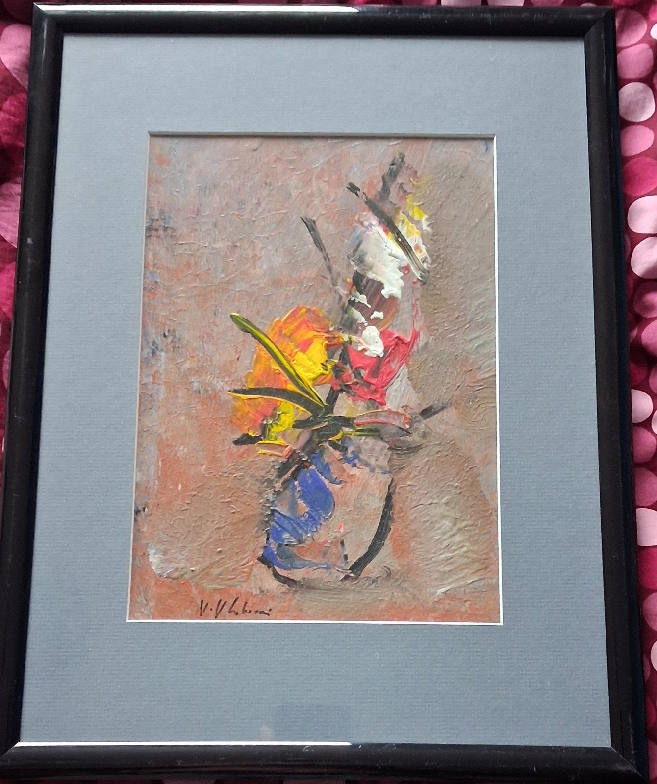 Stilleven.  Sign.  Expresionistisch. Olie/papier.  32/43 cm., Ophalen