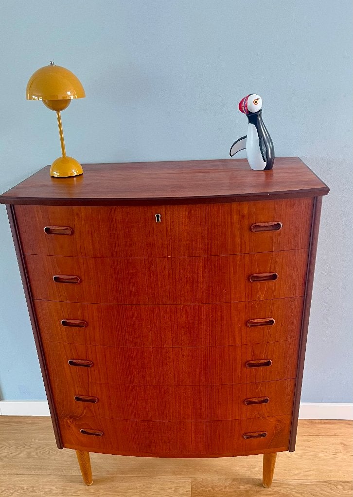 Mooie Vintage Deense teakhouten ladekast uit de jaren 60., Gebruikt, 100 tot 150 cm, 25 tot 50 cm, Overige houtsoorten