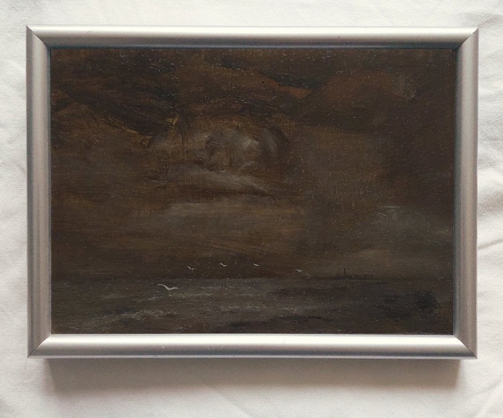 Landschap met Donkere Wolkenlucht - Olieverf, Paneel, Ophalen of Verzenden, Gedateerd, Landschap