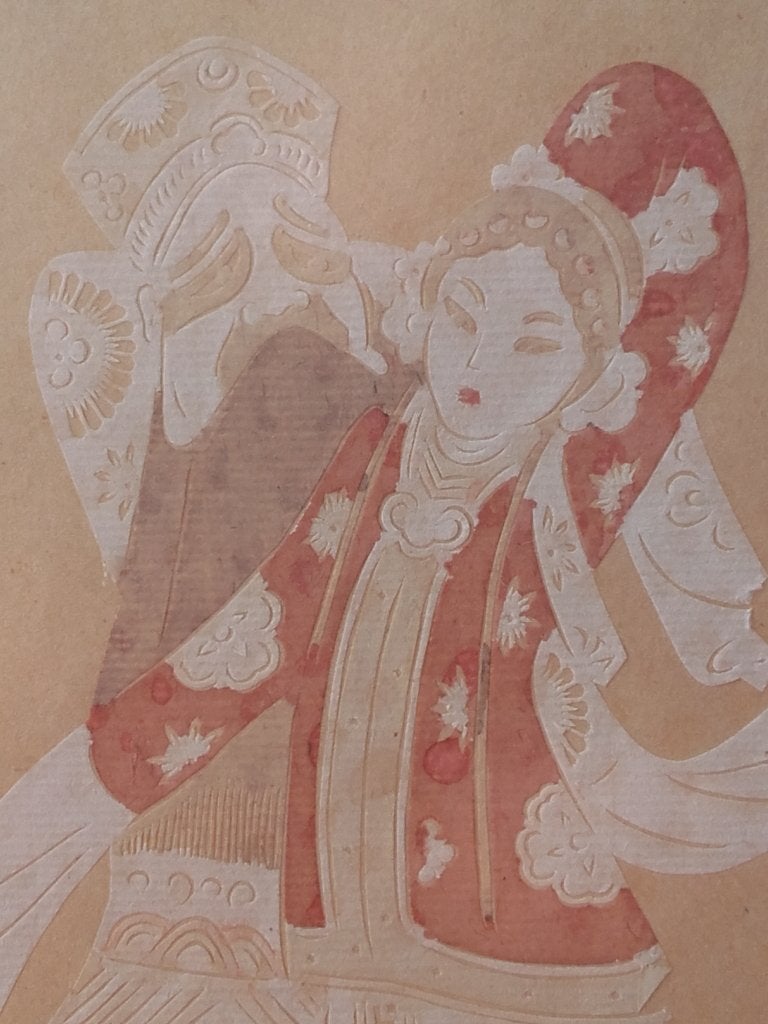 Mooie originele oude ingelijste knipkunst prent uit China., Antiek en Kunst, Kunst | Niet-Westerse kunst, Wanddecoratie, Ophalen of Verzenden