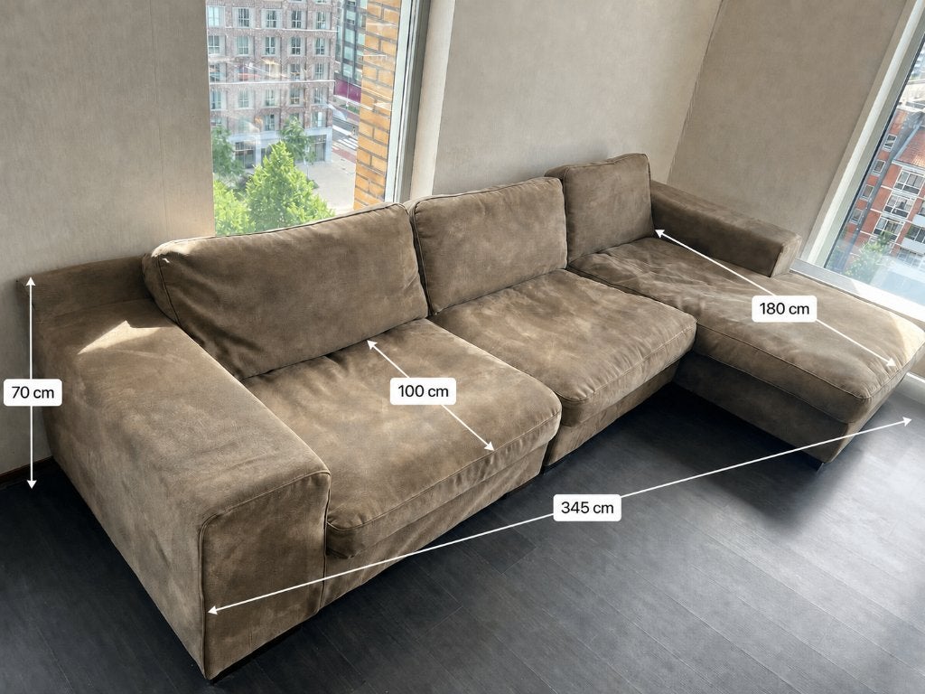 Corner sofa from Haco - lounge sofas - Utah Brown/Beige, Ophalen, 100 tot 125 cm, Contemporary low-profile corner sofa with chaise long