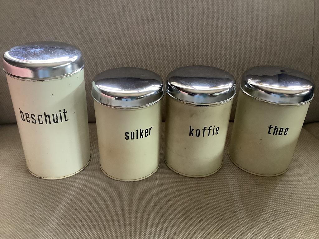 Vintage blikken, Beschuit/ koffie/thee& suiker( brabantia), Verzamelen, Blikken, Ophalen of Verzenden, Gebruikt