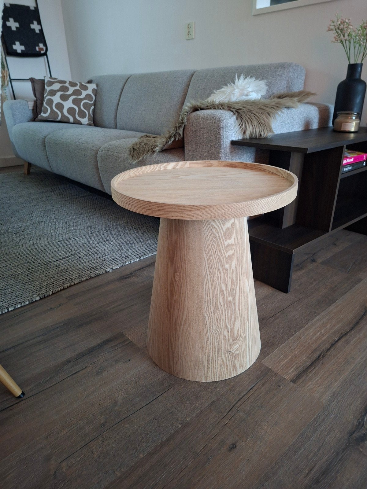 Bijzettafel rond hout naturel, Minder dan 55 cm, Rond, Zo goed als nieuw, Hout
