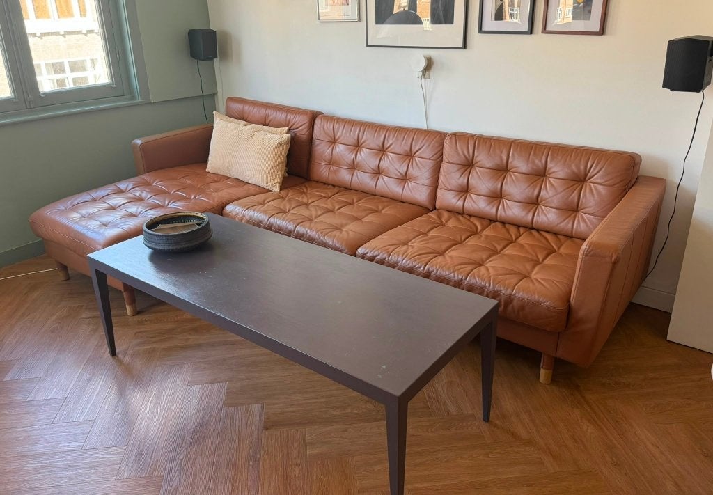 IKEA Landskrona 3-seat sofa with chaisse lounge brown, Ophalen, Gebruikt, 75 tot 100 cm, Bruin Leer
