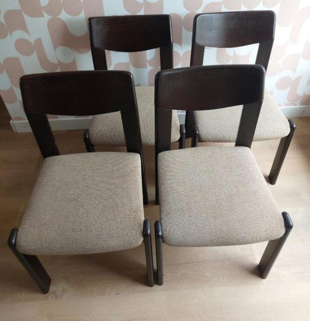 Set van 4 Brutalistische Eetkamerstoelen, Verzamelen, Retro, Ophalen, Huis en Inrichting