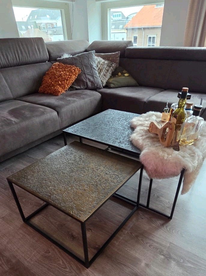 Salontafelset | Set van 2, Hoyz Collection Iron Metallic, Huis en Inrichting, Tafels | Salontafels, Ophalen, Zo goed als nieuw