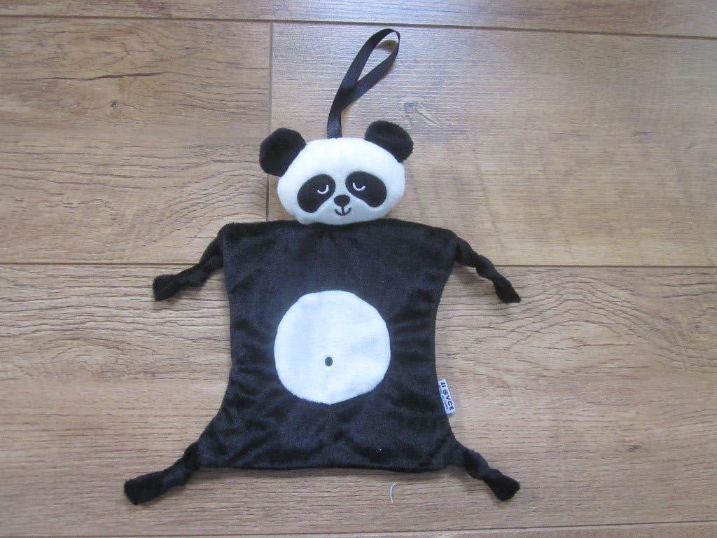 JJ OVCE zwart wit pluche knuffel speendoek Panda + rinkel, Overige merken, Overige karakters, Beer, Ophalen of Verzenden