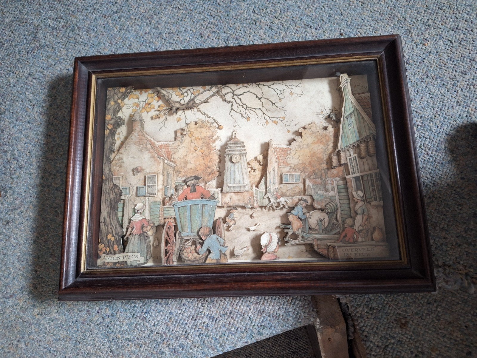 Twee Anton Pieck 3D-taferelen in lijst, Ophalen of Verzenden, Handgemaakt, Wanddecoratie, 20 - 50 cm