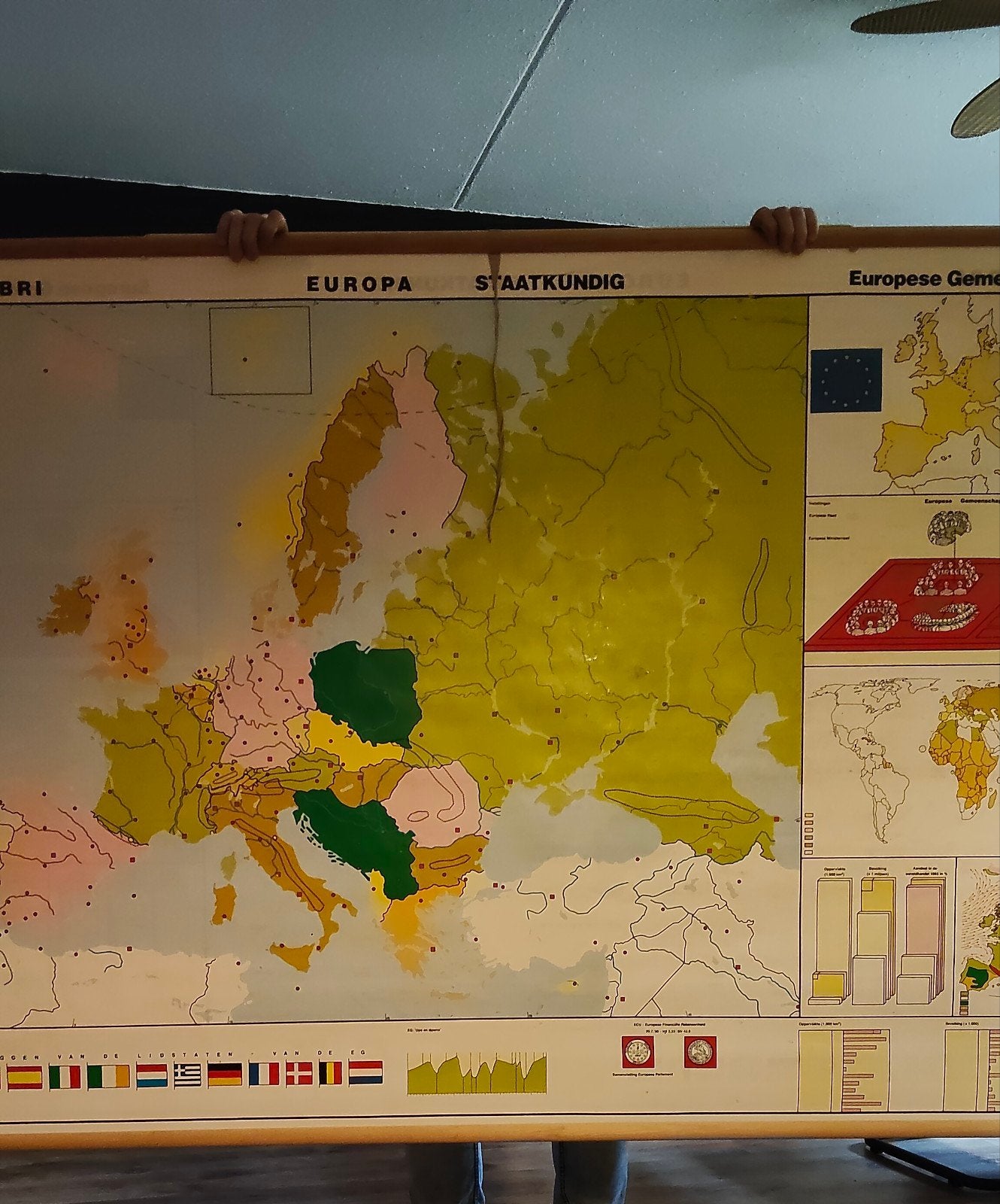 Vintage schoolkaart Europa - Hebri - dubbelzijdig, Ophalen