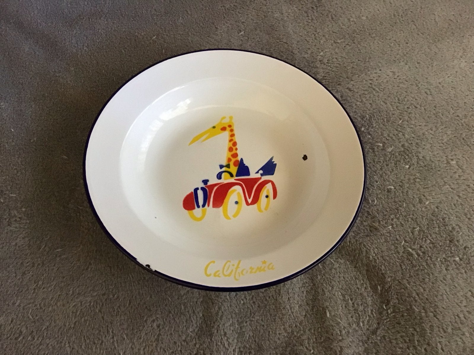 Vintage Emaille Kinderbordje - California Giraffe, Ophalen of Verzenden
