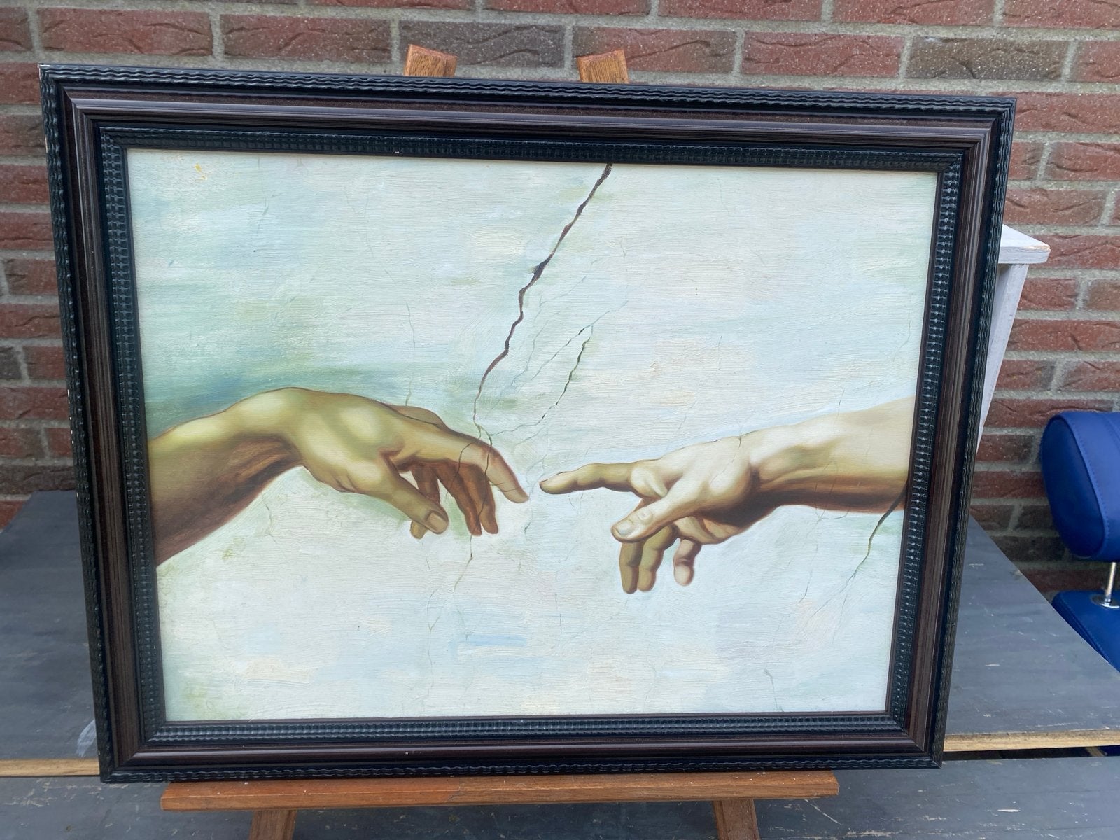 De Schepping van Adam - Canvas Schilderij 70X55 CM, Doek, Ophalen of Verzenden, Klassiek, Print