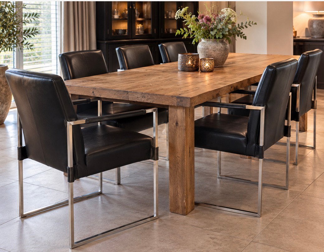 6 prachtige eetkamerstoelen  zwart leer Bert Plantagie, Huis en Inrichting, Ophalen, Gebruikt, Zwart, Leer