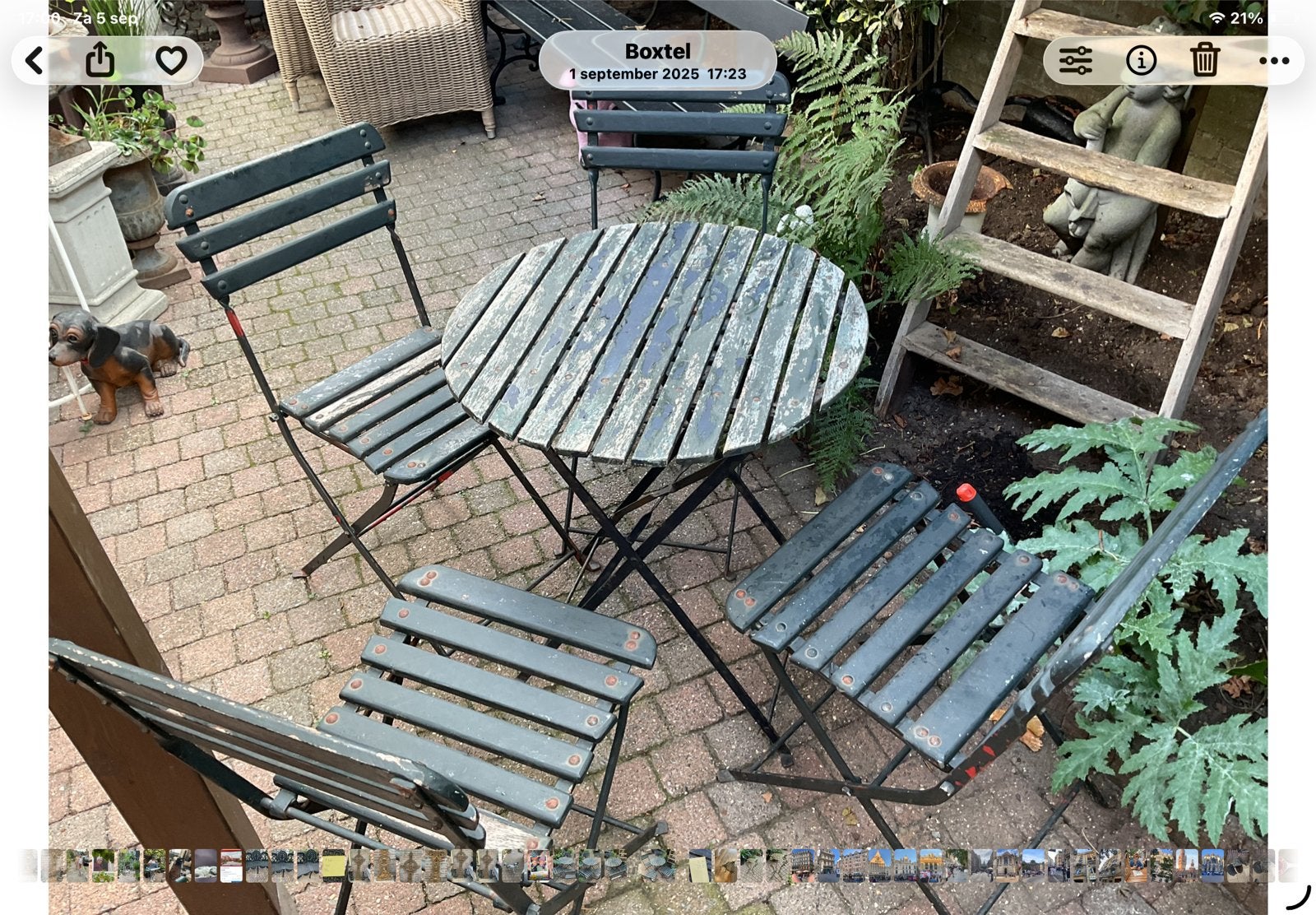Vintage Tuinset - Klaptafel met 4 Klapstoelen, Ophalen, 4 zitplaatsen, Gebruikt, Eettafel
