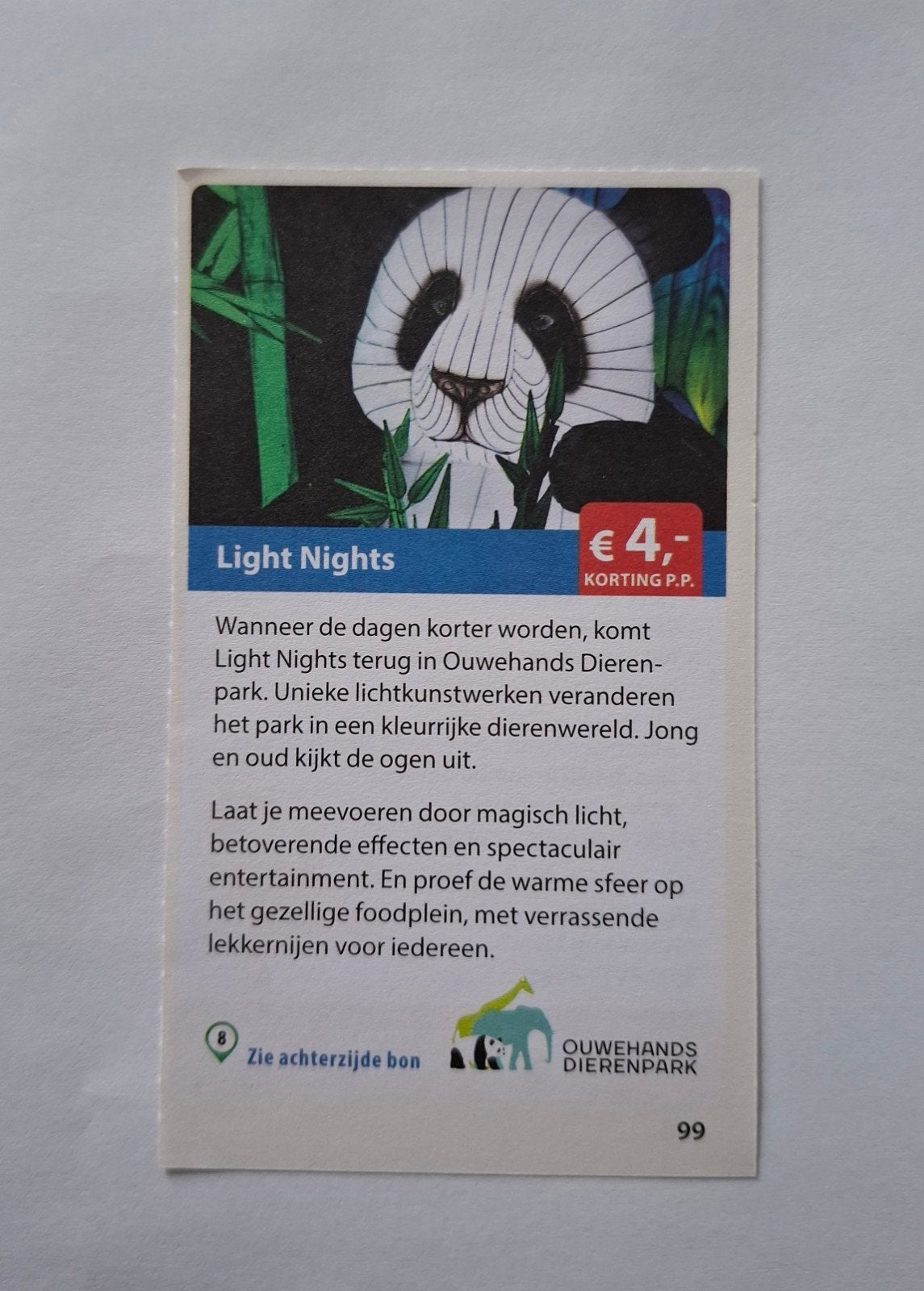 Kortingsbon Light Nights 4 euro p.p. Ouwehands Dierenpark, Tickets en Kaartjes, Drie personen of meer, Kortingskaart