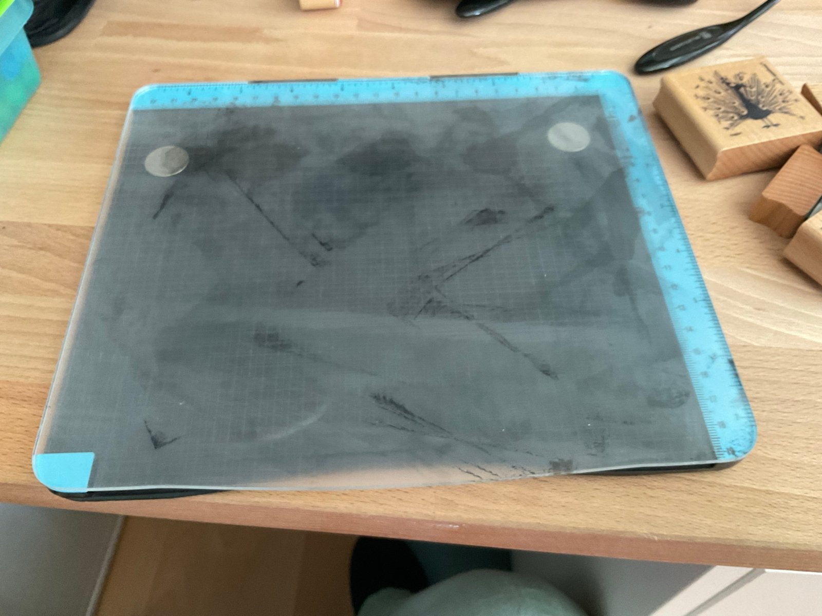 Stempelplatform met accessoires en papier, Gebruikt, Meerkleurig, Ophalen of Verzenden, Kunststof
