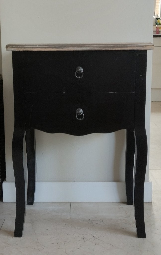 Zwart kastje met 2 laatjes, Huis en Inrichting, Ophalen, 55 tot 70 cm, Zo goed als nieuw, 45 tot 65 cm
