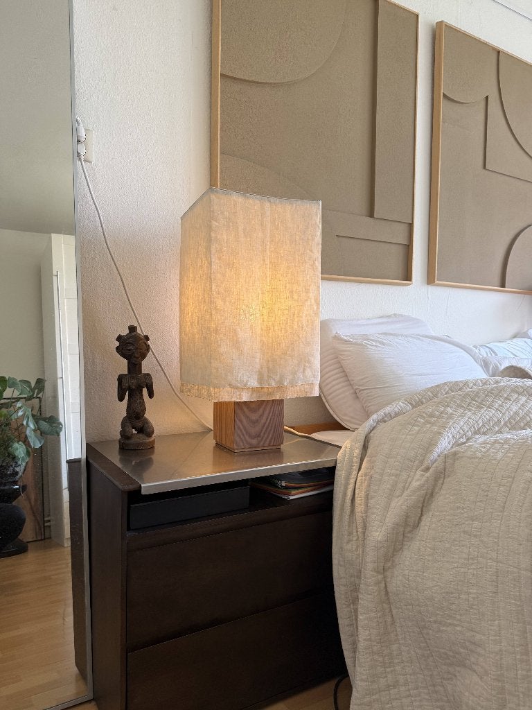Linnen tafellamp met houten voet Zara Home, Ophalen, Modern, japandi, minimalistisch, 50 tot 75 cm, Zo goed als nieuw