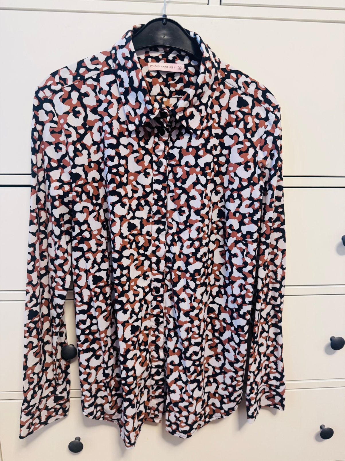 Studio Anneloes Poppy animal blouse zwart wit bruin maat XL, Verzenden, Zo goed als nieuw, Maat 46/48 (XL) of groter, Bruin
