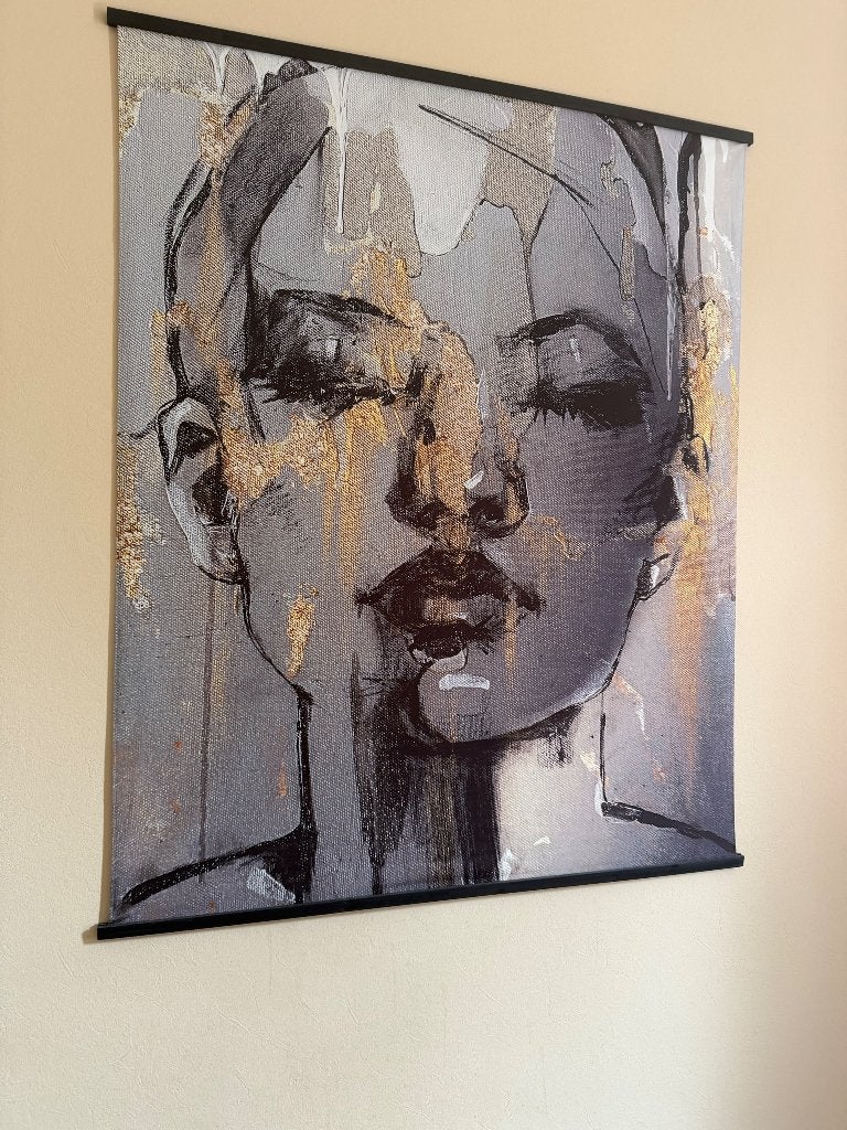 Wandkleed vrouw zwart goud, Ophalen, Meerkleurig, Wandkleed, 135 cm