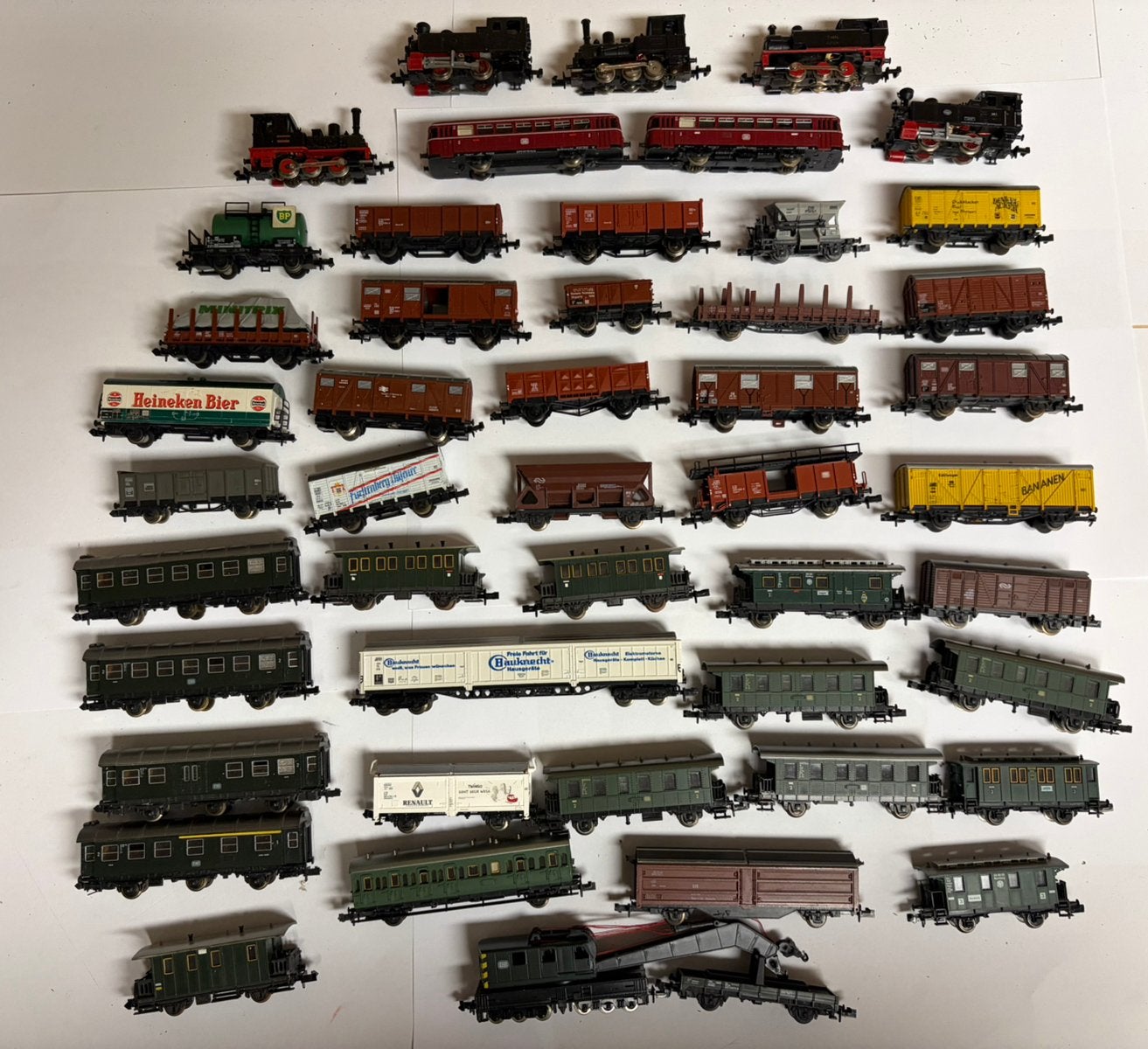 Partij N-spoor locomotieven en wagons, Gebruikt, Fleischmann, Ophalen of Verzenden, Gelijkstroom