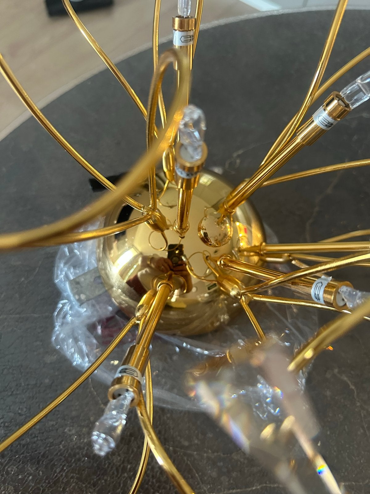 Savarowski kristallen gouden plafondlamp, Ophalen of Verzenden, Nieuw, Glas, G9