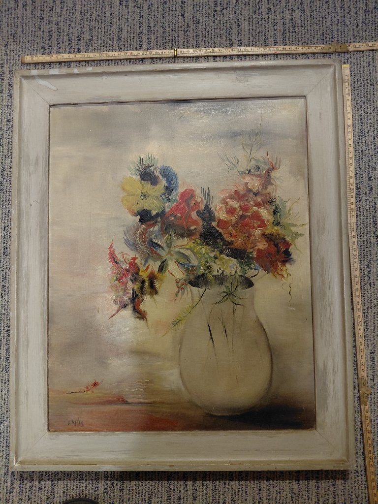 mooi olieverf schilderij, vaas met bloemen, Antiek en Kunst, Kunst | Schilderijen | Klassiek, Doek, Realistisch, Bijzondere lijst