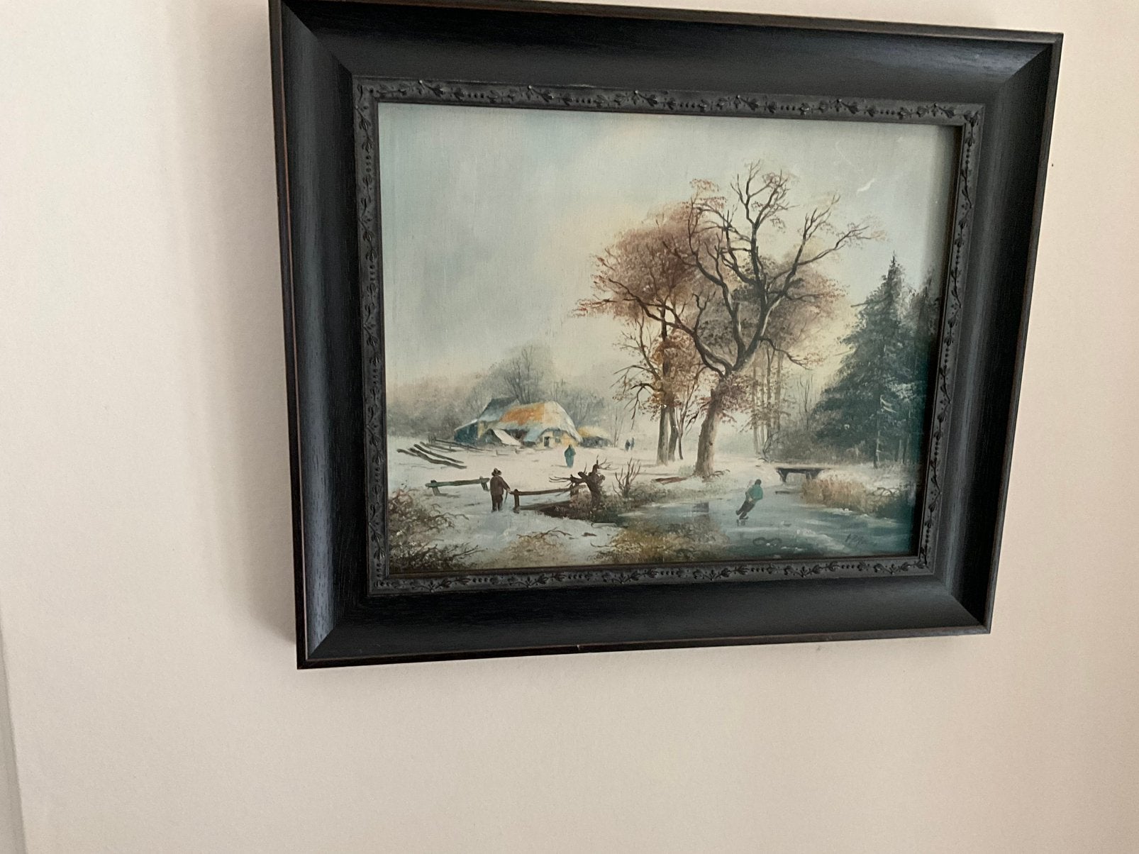 winterlandschap van J.P. Adema in luxe lijst met museumglas, Ophalen, Paneel, Oud hollands, Landschap