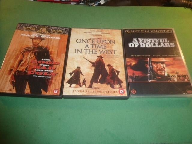 3x Sergio Leone Once upon West Fistful dollars Good bad ugly, Cd's en Dvd's, 1960 tot 1980, Verzenden, Alle leeftijden, Zo goed als nieuw