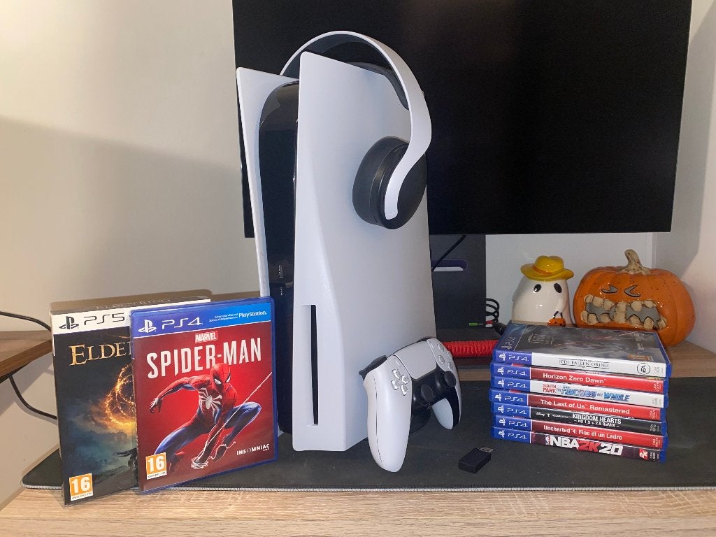 PS5 Disc Edition + Playstation Pulse Headset + Negen Games, Ophalen, Gebruikt, Playstation 5