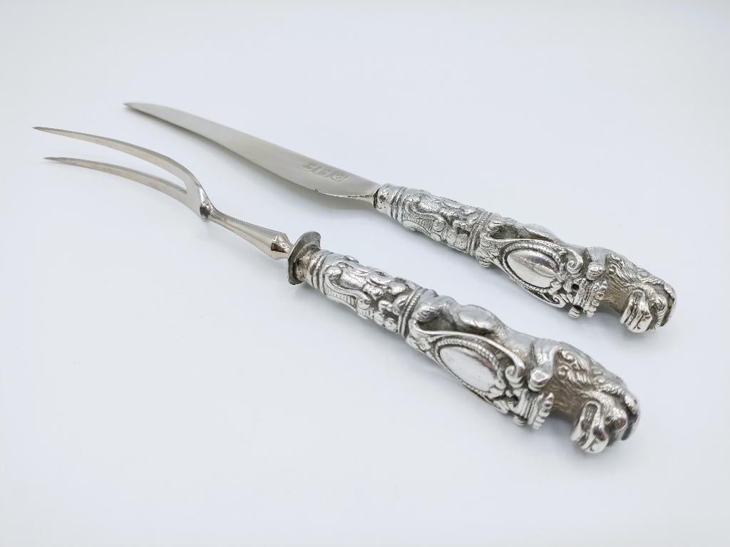 Couvert met zilveren leeuwenheften, 18e eeuws, Antiek en Kunst, Verzenden, Zilver