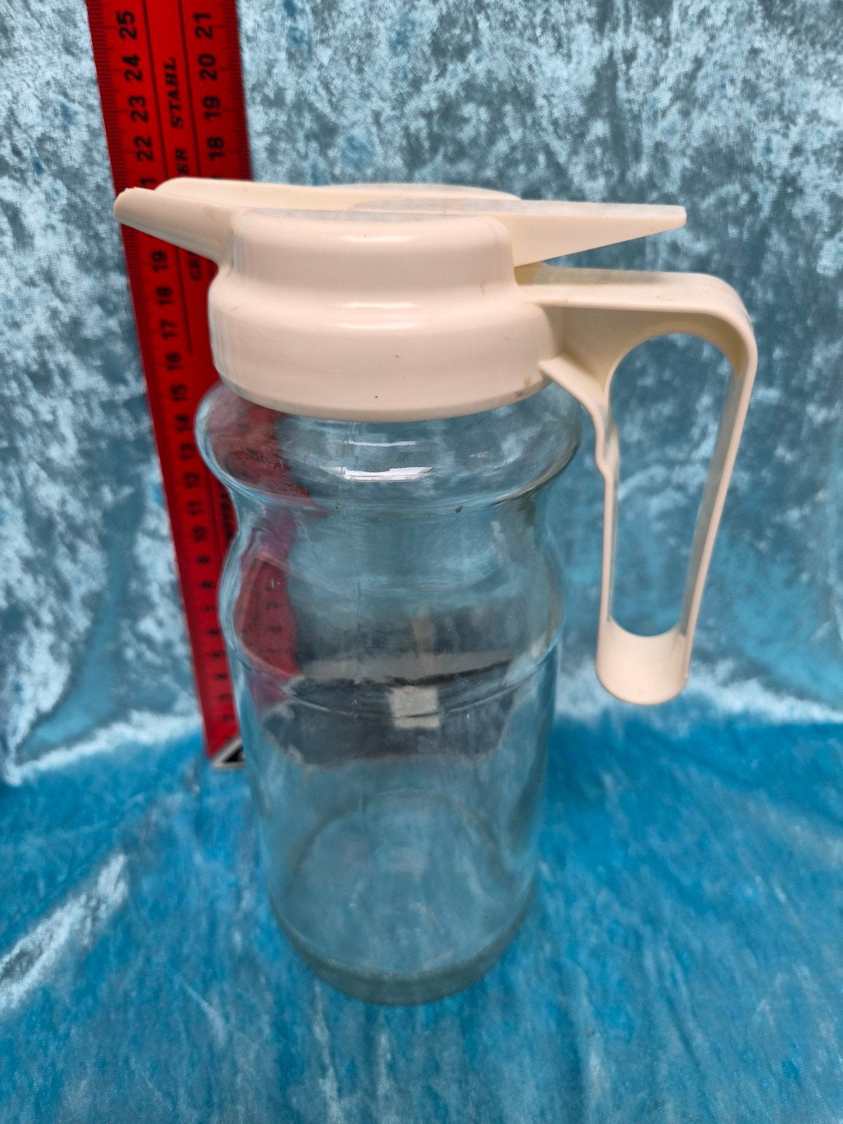 Glazen schenkkan met wit deksel, Ophalen of Verzenden, Wit, Glas, Overige typen