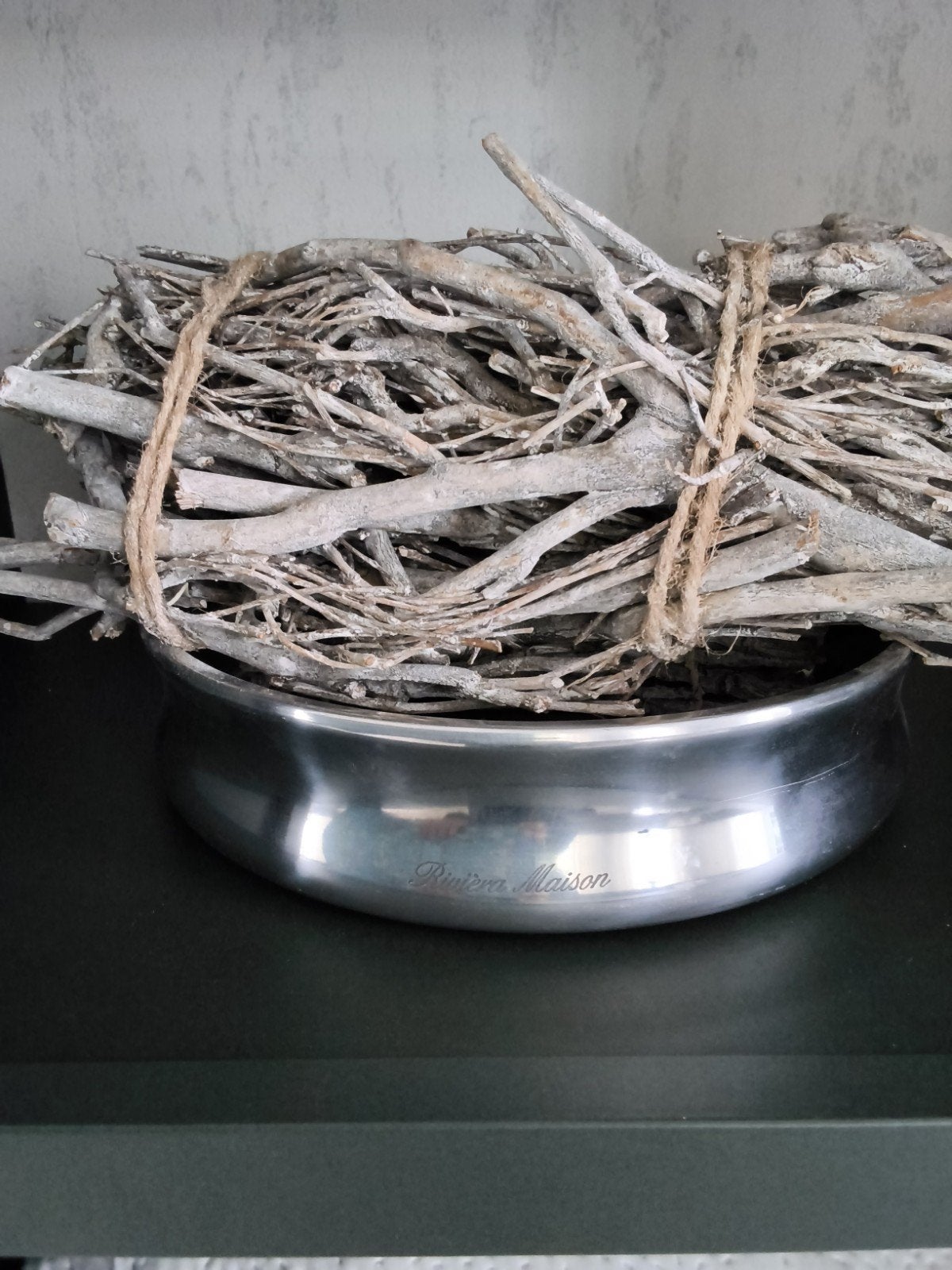 Riviera Maison schaal met decoratieve takken, Ophalen of Verzenden, Zo goed als nieuw, Zilver, Metaal
