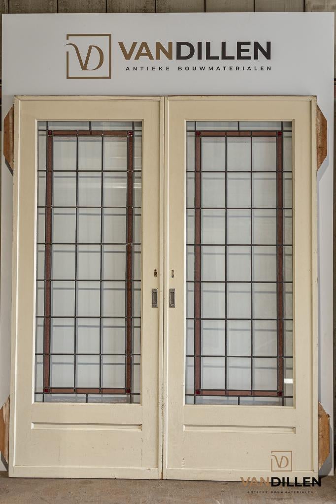 Oude ensuite schuifdeuren NIEUW glas in lood prachtig!, Binnendeur, Ophalen of Verzenden, Zo goed als nieuw, Schuifdeur