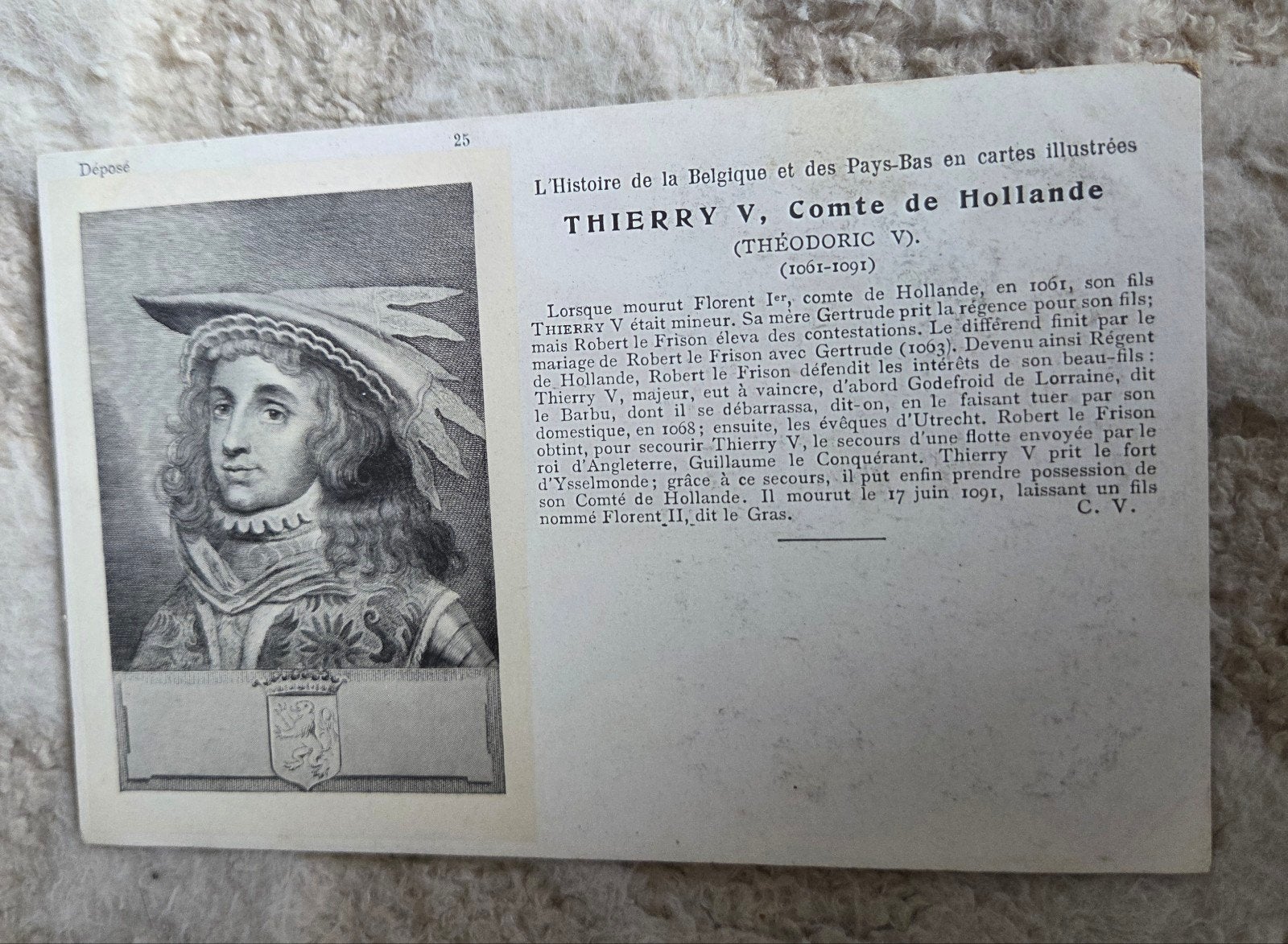 Oude postkaart Thierry V, Graaf van Holland (1061-1091), Verzenden, Voor 1920, Ongelopen, Politiek en Historie