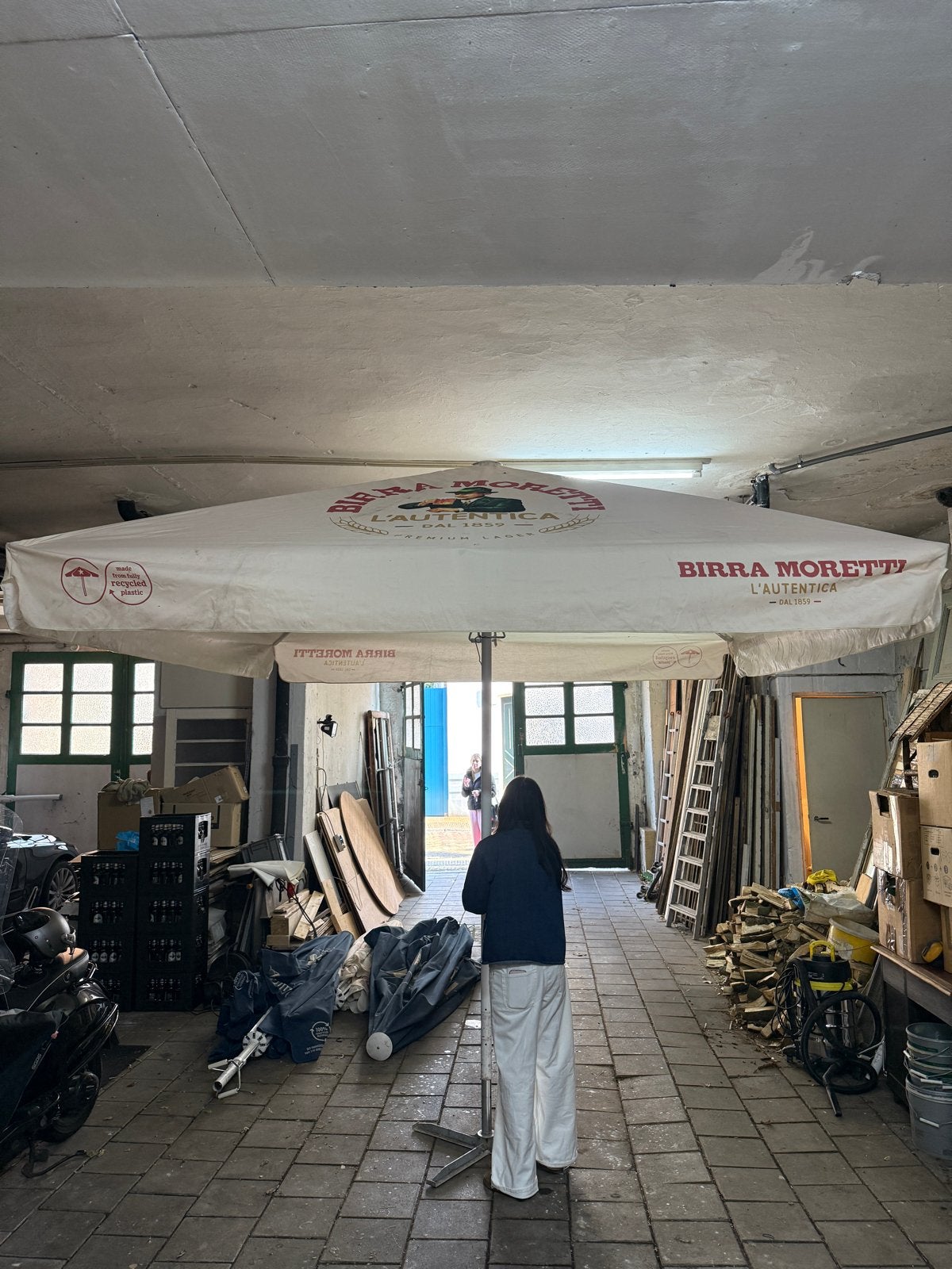 Horeca parasols Birra Moretti (4x4m en 3x3m), Ophalen, Gebruikt, Meer dan 4 meter, Stokparasol