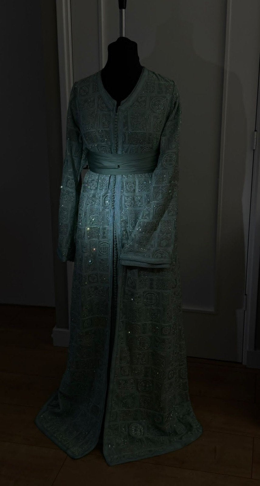 Mintgroene takchita maat S/M, takshita, marokkaanse jurk, Kleding | Dames, Overige typen, Zo goed als nieuw, Groen, Ophalen