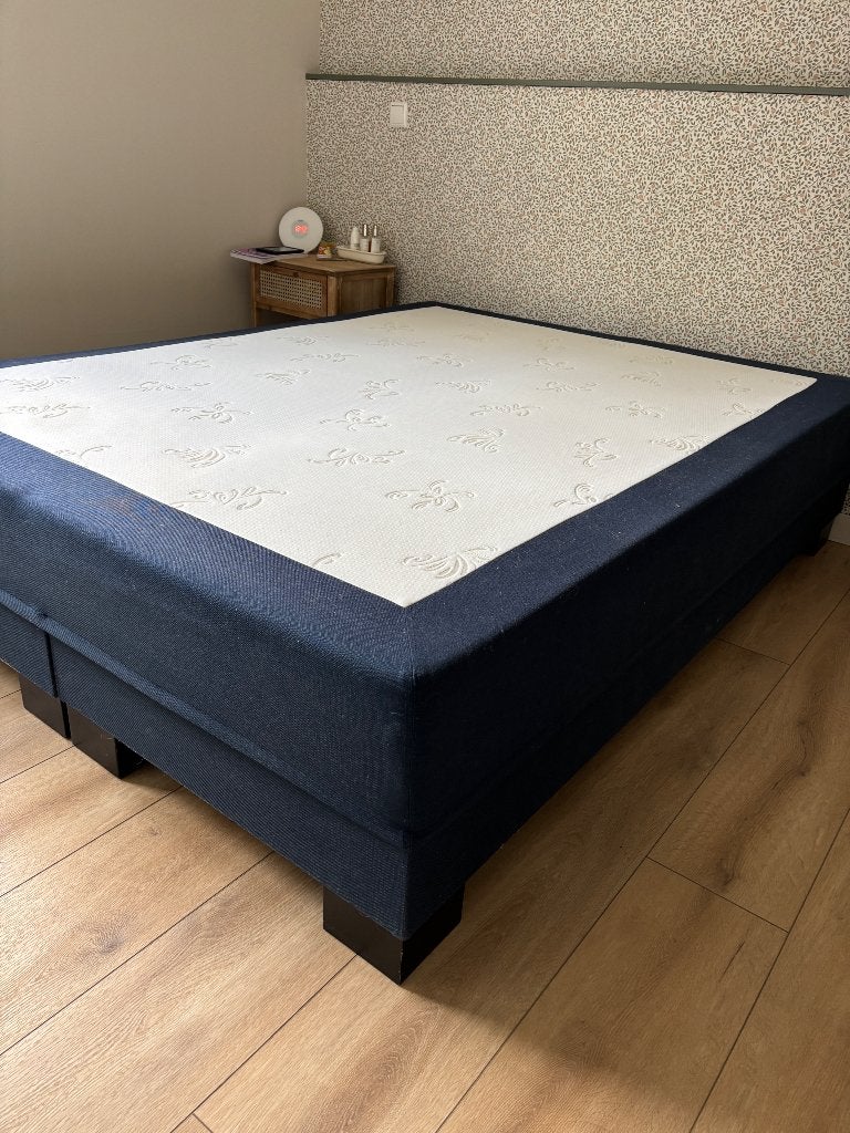 Boxspring 160x210, Ophalen, Gebruikt, Blauw, 210 cm