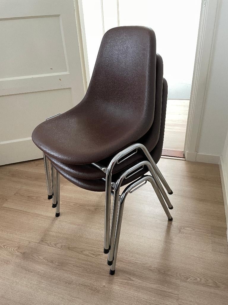 3x Vintage Pollak Orly Stoelen / Stapelstoelen, Huis en Inrichting, Stoelen, Ophalen, Gebruikt, Metaal, Drie