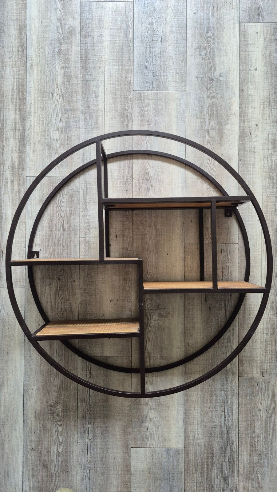 Ronde wandplank met metalen frame en houten planken, Ophalen of Verzenden, Zo goed als nieuw