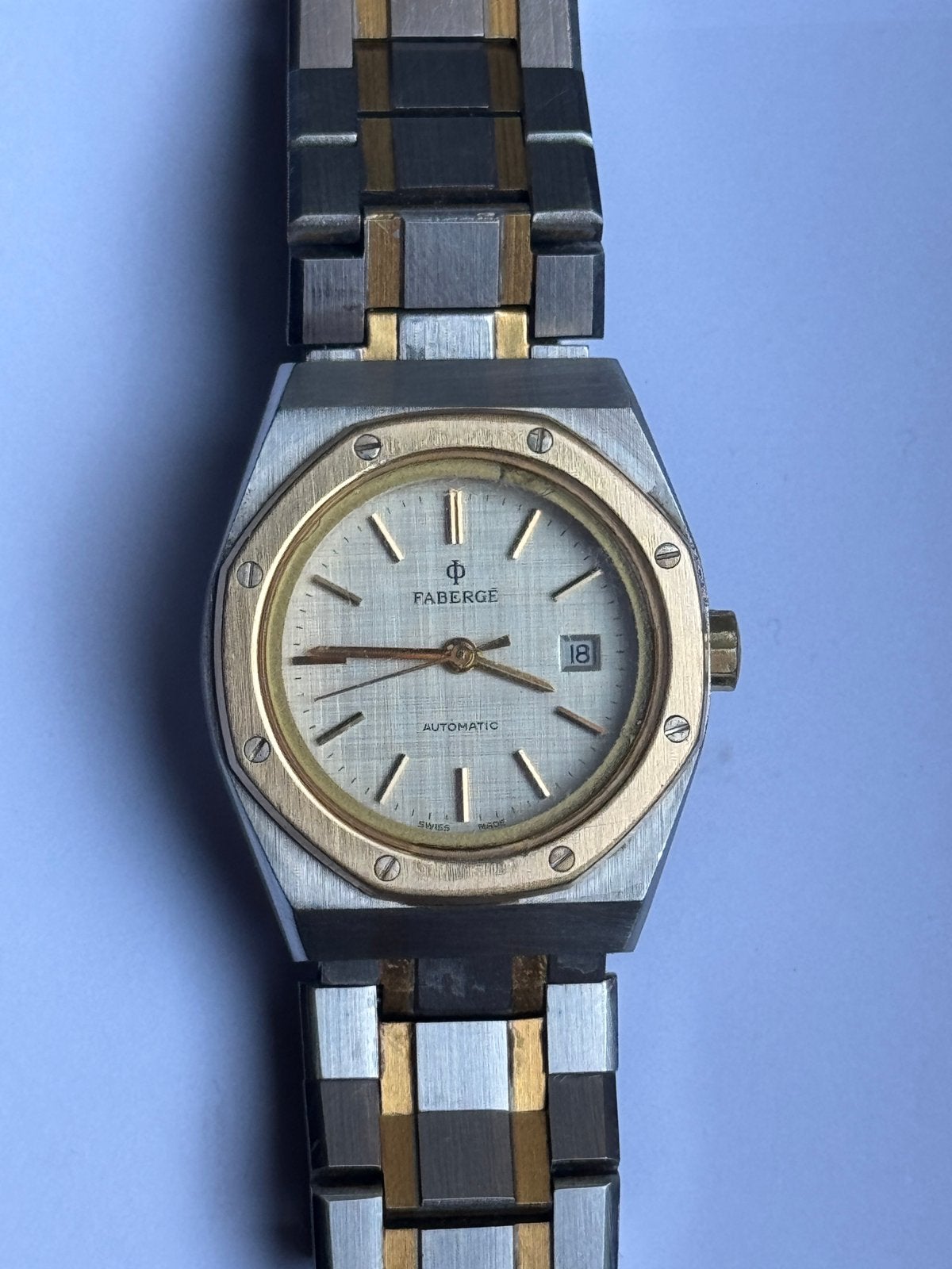 Horloge Fabergé Octagon ref. 201. 1990’s, Overige merken, Leer, Ophalen of Verzenden, Zo goed als nieuw