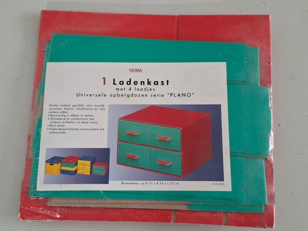 vintage kartonnen ladekastje Hema jaren 80 Memphis design, Ophalen of Verzenden, Huis en Inrichting