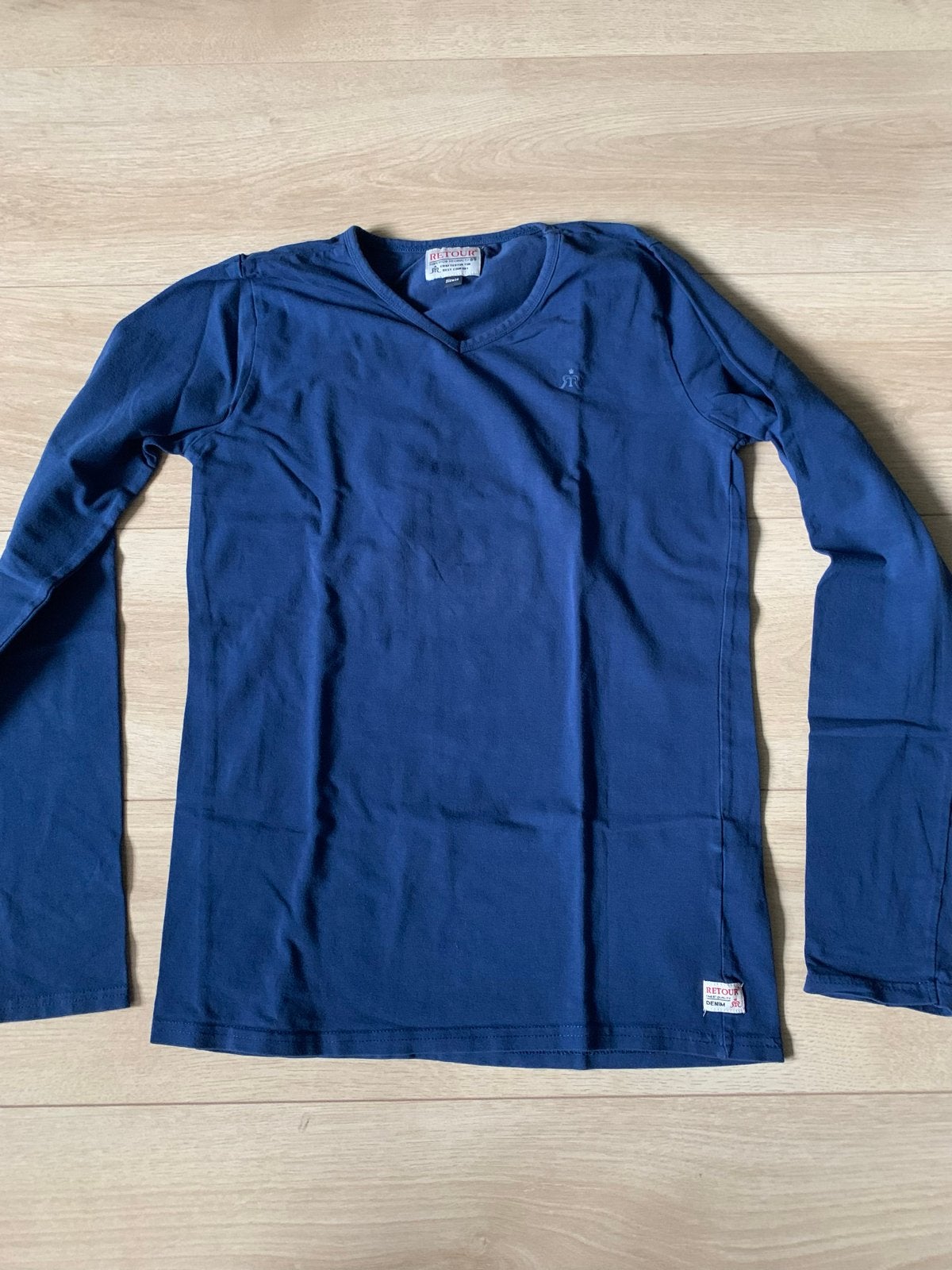 Retour longsleeve donkerblauw maat 14, Ophalen of Verzenden, Zo goed als nieuw, Jongen, Shirt of Longsleeve