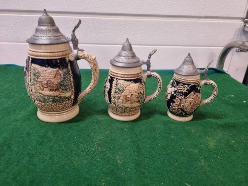 Bierpullen aardewerk met tinnen deksels, Verzamelen, Ophalen of Verzenden, 'T Olde Gre-j, Info@toldegrej.nl, Endepoelstraat 20f Didam