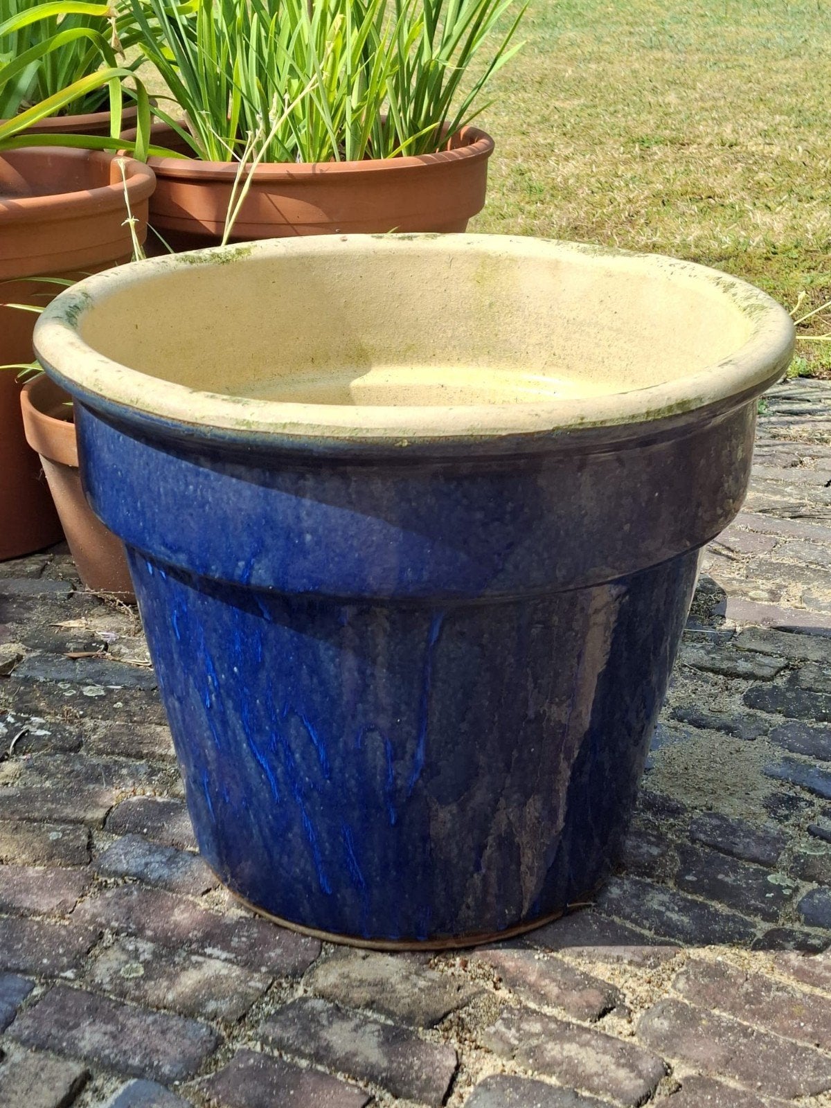 Blauw geglazuurde plantenpot - Ø 48 cm, H 37 cm, Tuin en Terras, Bloempotten, Ophalen, Zo goed als nieuw, Aardewerk